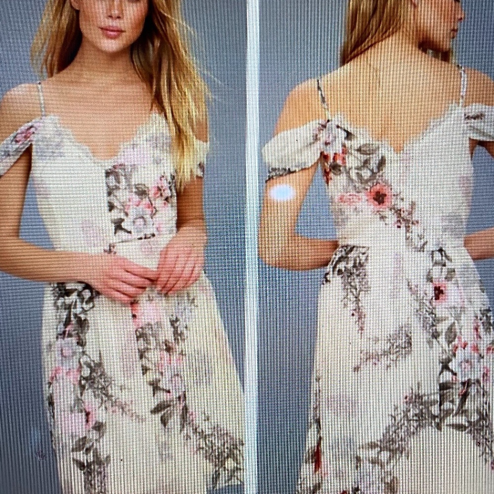 LULUS VERONA FLORAL OFF THE SHOULDER LACE DRESS M